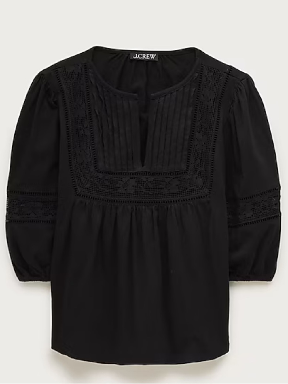 J. Crew Black Lace-Sleeve Peasant Top NWT